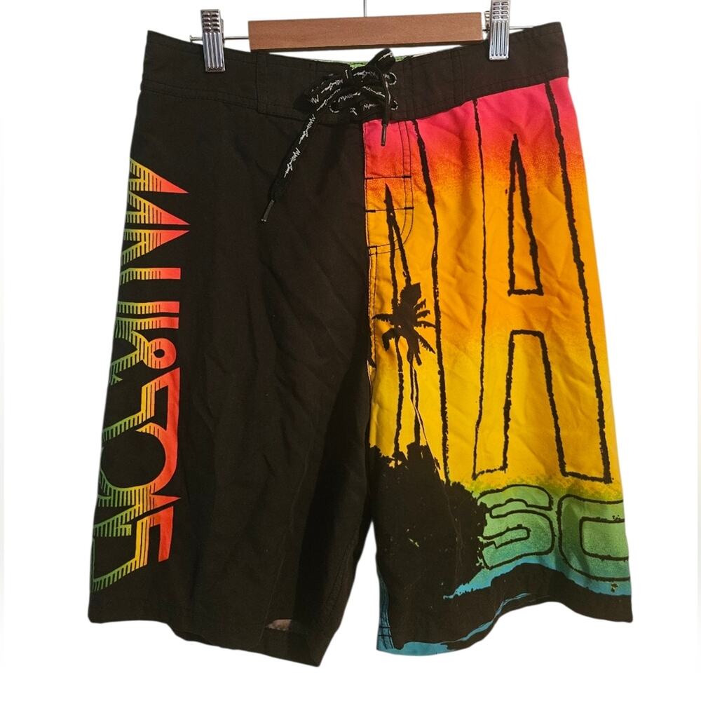 Men's retro bright neon swim trunks by Maui & sons size 30